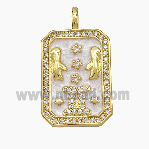 Copper Tarot Card Pendant Pave Zirconia Zodiac Gemini Painted Gold Plated