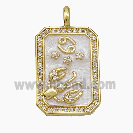 Copper Tarot Card Pendant Pave Zirconia Zodiac Cancer Painted Gold Plated