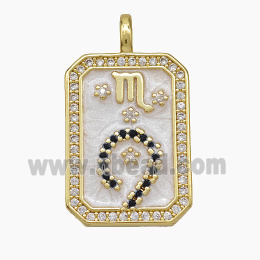 Copper Tarot Card Pendant Pave Zirconia Zodiac Scorpio Painted Gold Plated