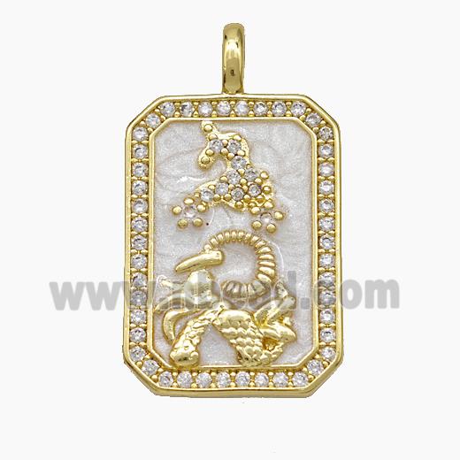 Copper Tarot Card Pendant Pave Zirconia Zodiac Capricorn Painted Gold Plated