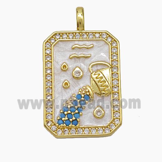 Copper Tarot Card Pendant Pave Zirconia Zodiac Aquarius Painted Gold Plated