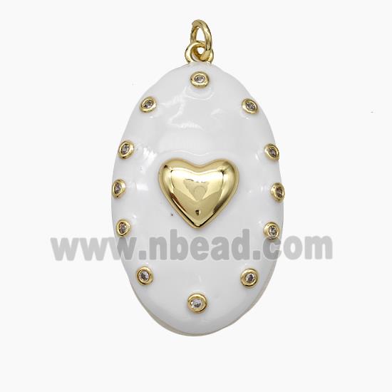 Copper Oval Pendant White Enamel Heart Gold Plated