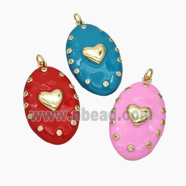 Copper Oval Pendant Enamel Heart Gold Plated Mixed