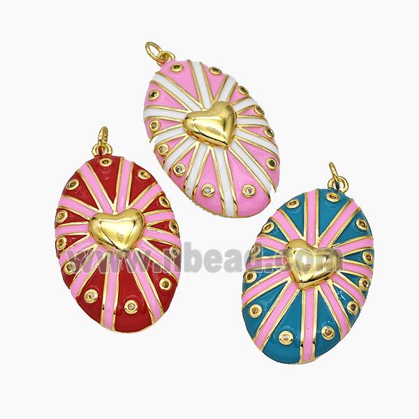 Copper Oval Pendant Enamel Heart Gold Plated Mixed