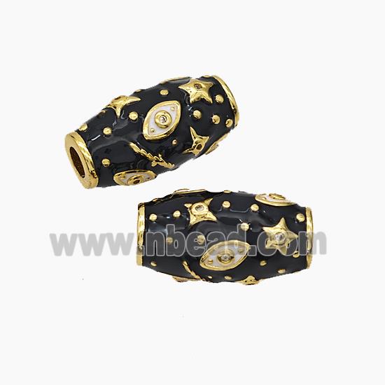 Copper Rice Beads Black Enamel Star Eye Large Hole Gold Plated