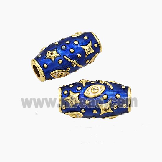 Copper Rice Beads Blue Enamel Star Eye Large Hole Gold Plated