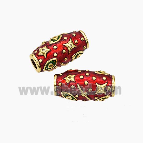 Copper Rice Beads Red Enamel Star Eye Large Hole Gold Plated