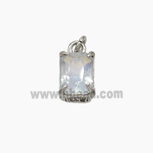 White Cubic Zirconia Pendant Copper Rectangle Platinum Plated