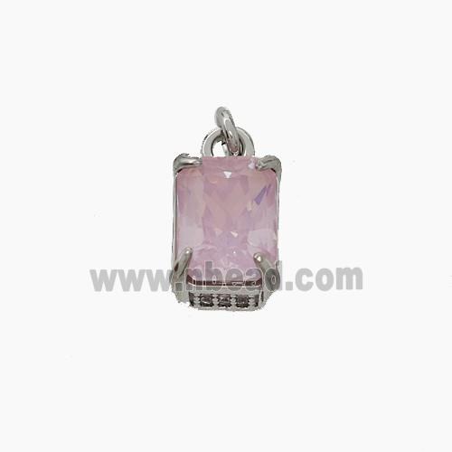 Pink Cubic Zirconia Pendant Copper Rectangle Platinum Plated