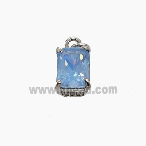 Blue Cubic Zirconia Pendant Copper Rectangle Platinum Plated