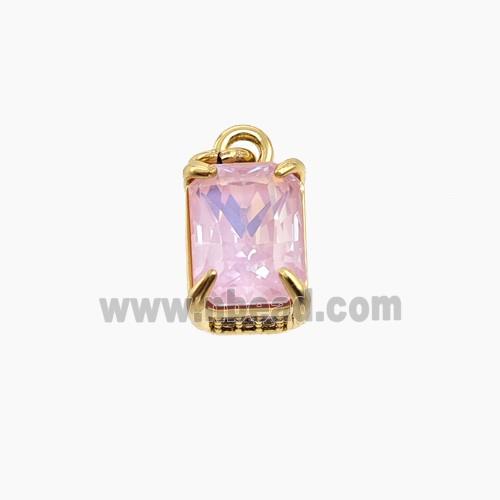 Pink Cubic Zirconia Pendant Copper Rectangle Gold Plated