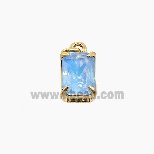 Blue Cubic Zirconia Pendant Copper Rectangle Gold Plated