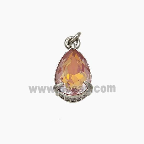 Orange Cubic Zirconia Pendant Copper Teardrop Platinum Plated