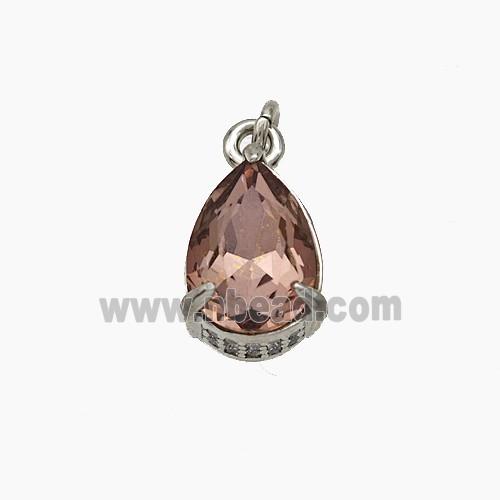 Champagne Cubic Zirconia Pendant Copper Teardrop Platinum Plated