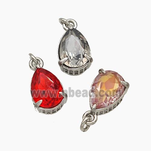 Cubic Zirconia Pendant Copper Teardrop Platinum Plated Mixed