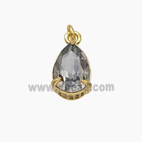 Gray Cubic Zirconia Pendant Copper Teardrop Gold Plated