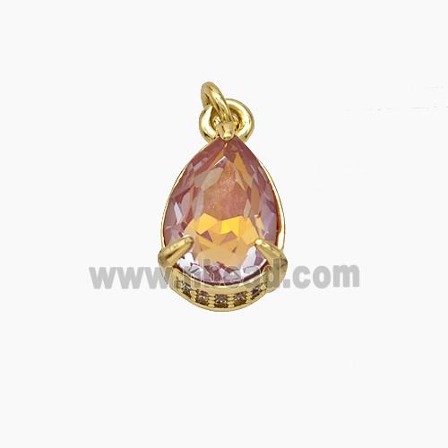 Orange Gray Cubic Zirconia Pendant Copper Teardrop Gold Plated