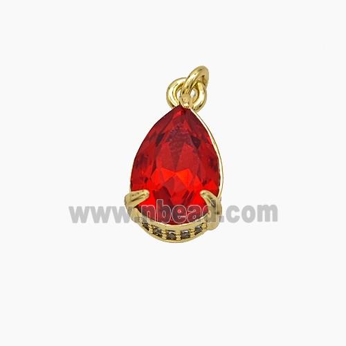 Red Gray Cubic Zirconia Pendant Copper Teardrop Gold Plated