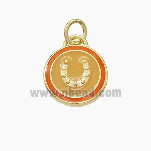 Copper Horseshoe Pendant Enamel Circle Gold Plated