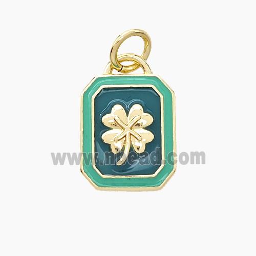 Copper Clover Pendant Green Enamel Rectangle Gold Plated