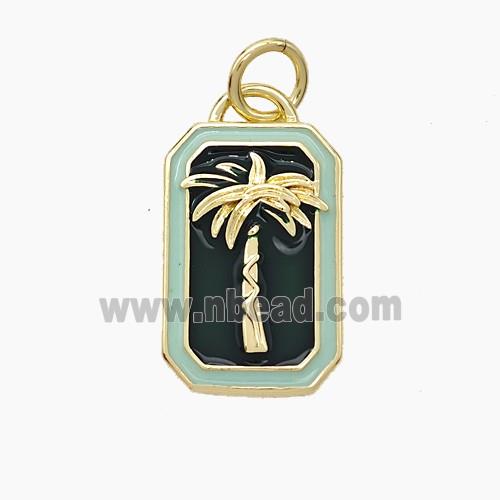 Copper Coconut Tree Pendant Enamel Palm Rectangle Gold Plated