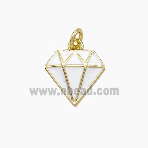 Copper Diamond Pendant White Enamel Gold Plated