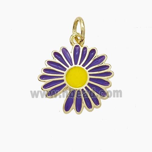 Copper Sunflower Pendant Purple Enamel Gold Plated
