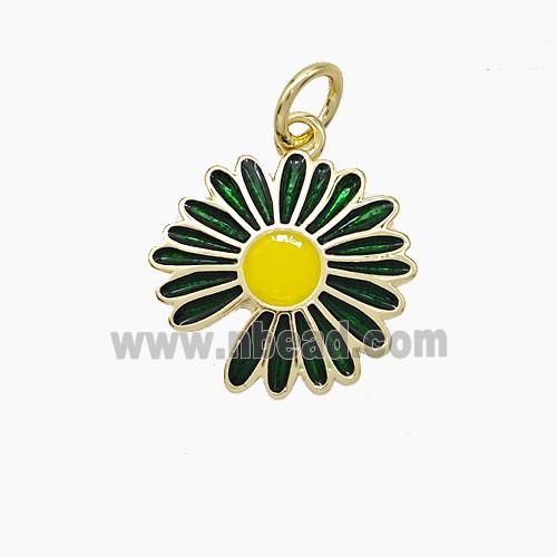 Copper Sunflower Pendant Black Enamel Gold Plated