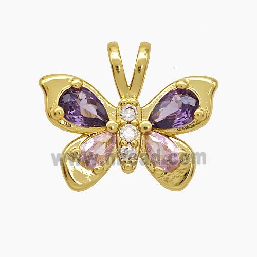 Copper Butterfly Pendant Pave Zirconia Gold Plated
