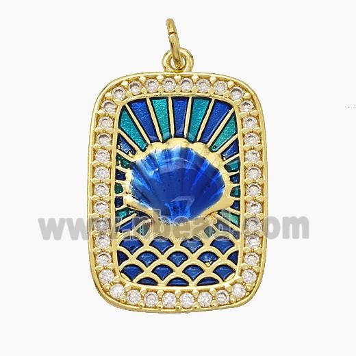 Copper Tarot Card Pendant Pave Zirconia Scallop Shell Painted Gold Plated