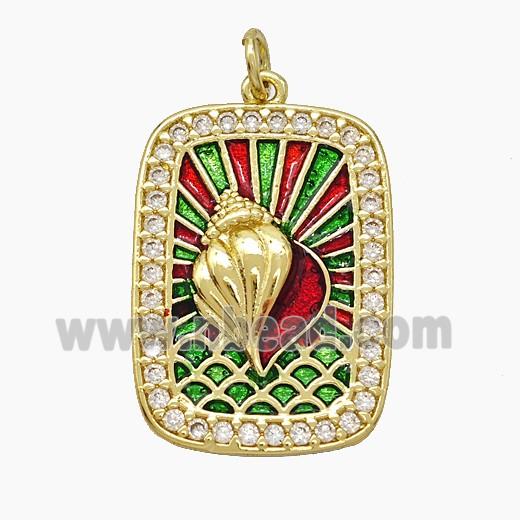 Copper Tarot Card Pendant Pave Zirconia Spiral Shell Painted Gold Plated
