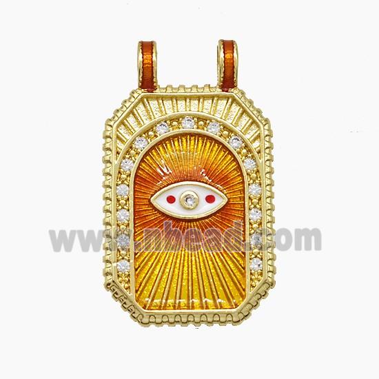 Copper Tarot Card Pendant Pave Zirconia Eye Painted 2loops Gold Plated