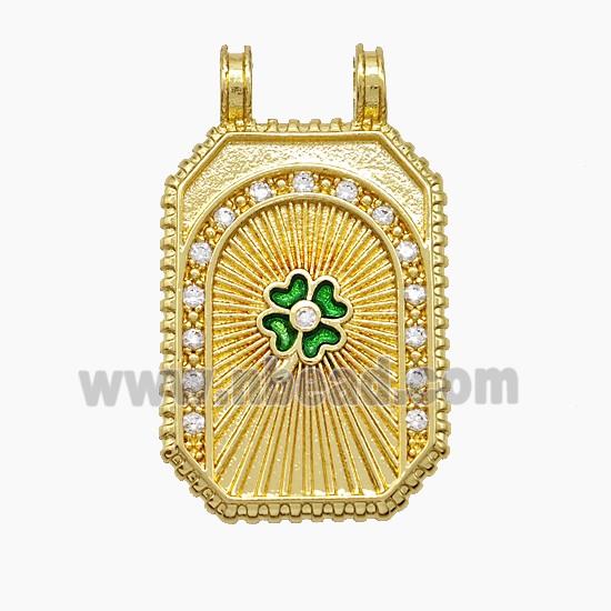 Copper Tarot Card Pendant Pave Zirconia Clover Painted 2loops Gold Plated