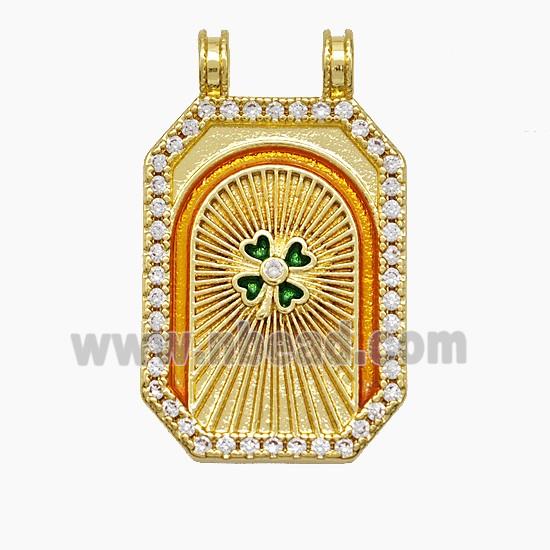 Copper Tarot Card Pendant Pave Zirconia Clover Painted 2loops Gold Plated