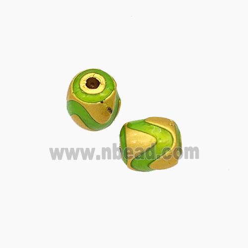 Copper Barrel Beads Green Painted Gold Plated