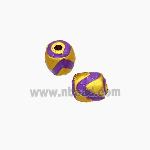 Copper Barrel Beads Purple Painted Gold Plated