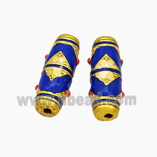 Copper Rice Beads Blue Enamel Gold Plated