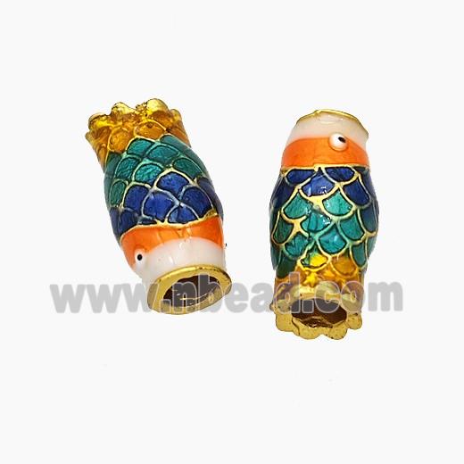 Copper Fish Beads Painted Large Hole Gold Plated