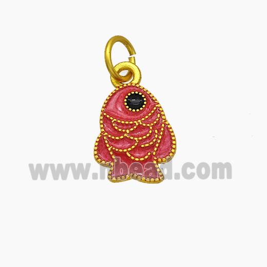 Copper Fish Pendant Red Painted Gold Plated