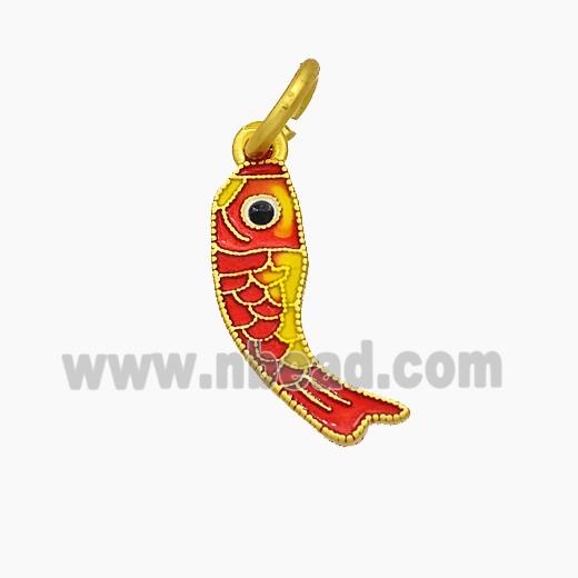 Copper Fish Pendant Red Painted Gold Plated