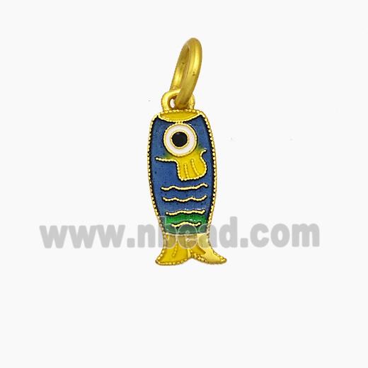 Copper Fish Pendant Blue Painted Gold Plated