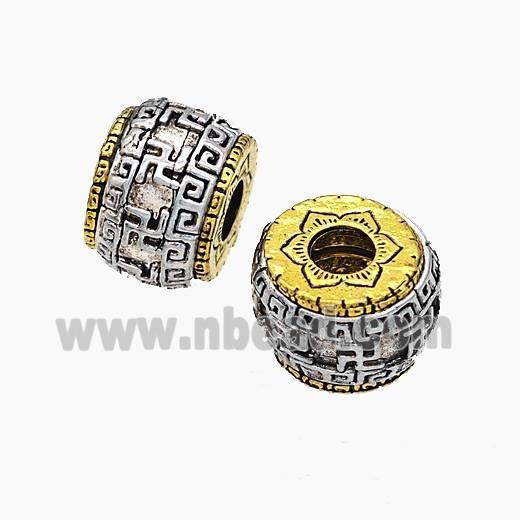 Tibetan Style Alloy Beads Barrel Large Hole Antique Silver Golden