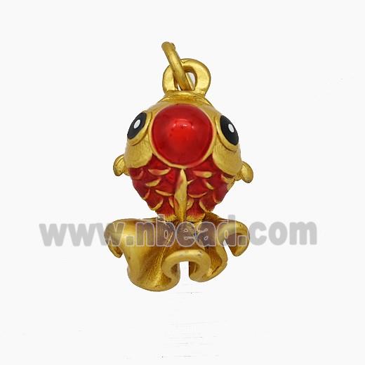 Tibetan Style Copper Fish Pendant Red Painted Gold Plated