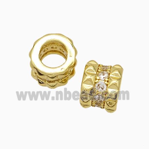 Copper Tube Beads Pave Zirconia Large Hole Gold Plated