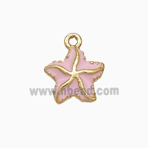 Copper Starfish Pendant Pink Enamel Gold Plated