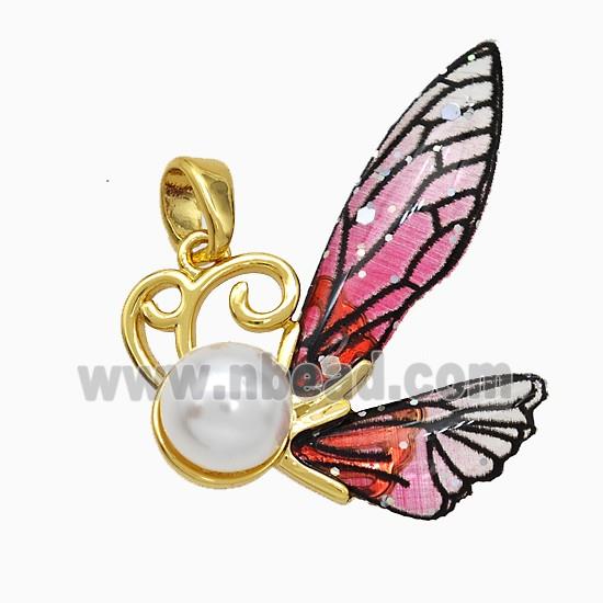 Copper Butterfly Pendant Pave Zirconia Acrylic Gold Plated