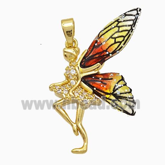 Copper Fairy Pendant Pave Zirconia Acrylic Gold Plated