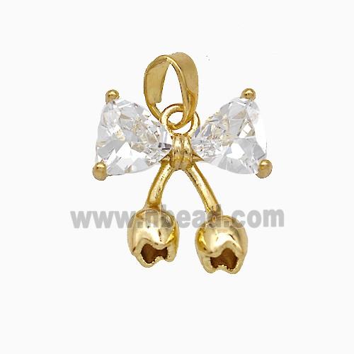 Copper Bow Pendant Pave Zirconia Gold Plated