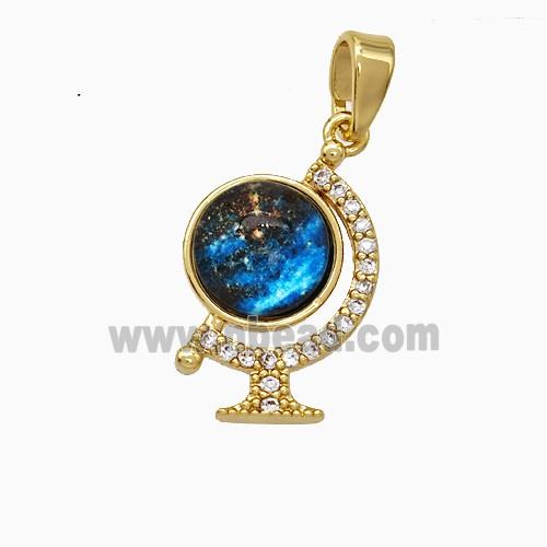 Copper Globe Charms Pendant Pave Zirconia Acrylic Gold Plated