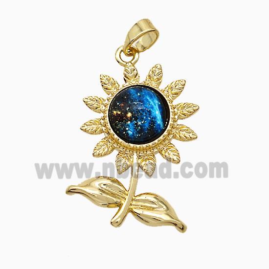 Copper Sunflower Pendant Pave Zirconia Acrylic Gold Plated